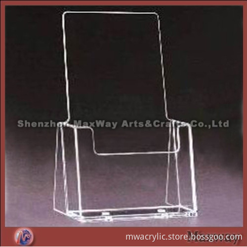 Acrylic transparent leaflet holder which looks a small schoolbag